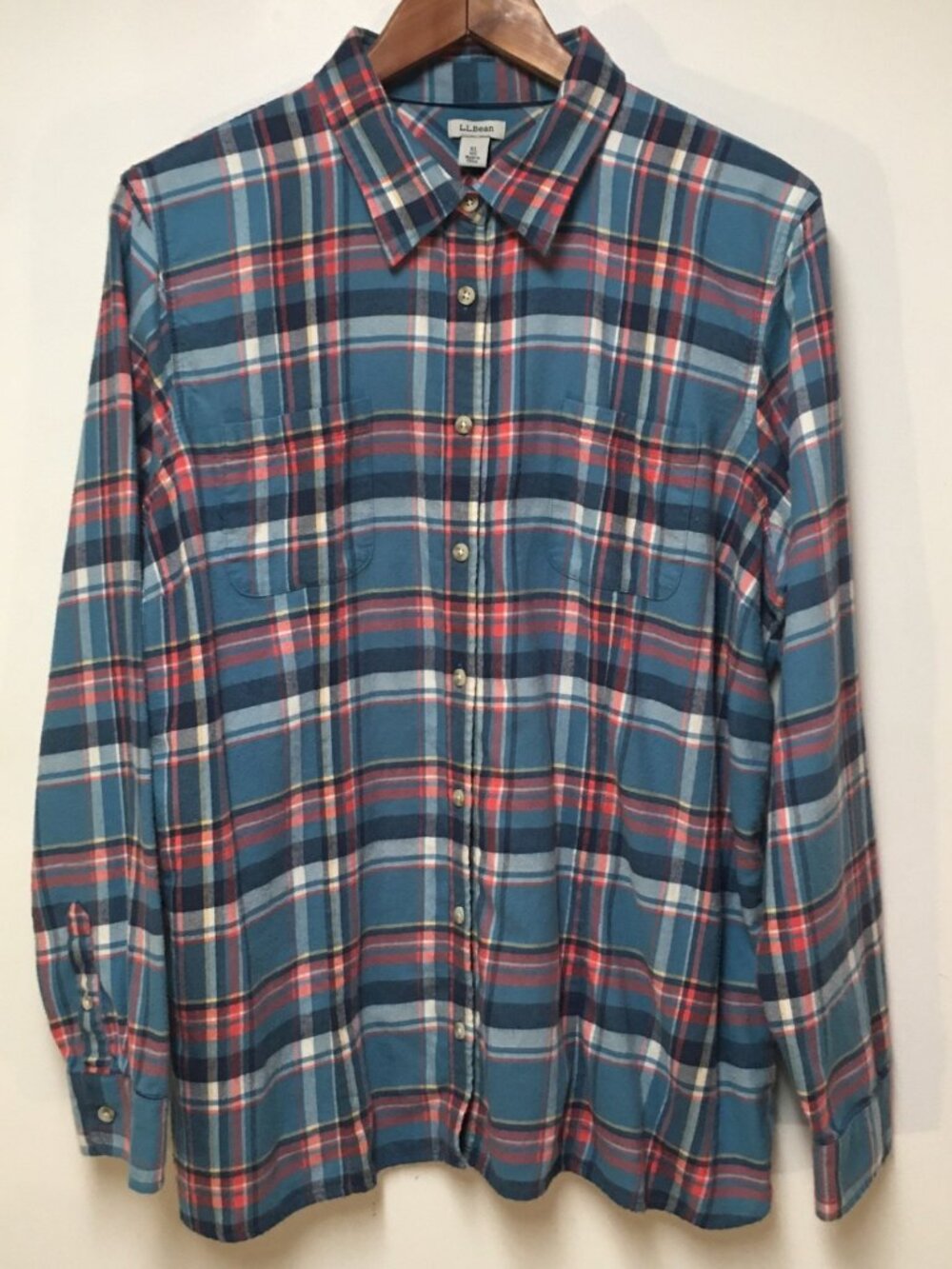 LL Bean Women XL Shirt Multicolor Plaid Flannel Button Up 100%‎ Cotton Western